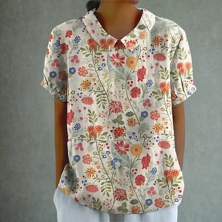Lina™ – Floral Print Linen Blouse