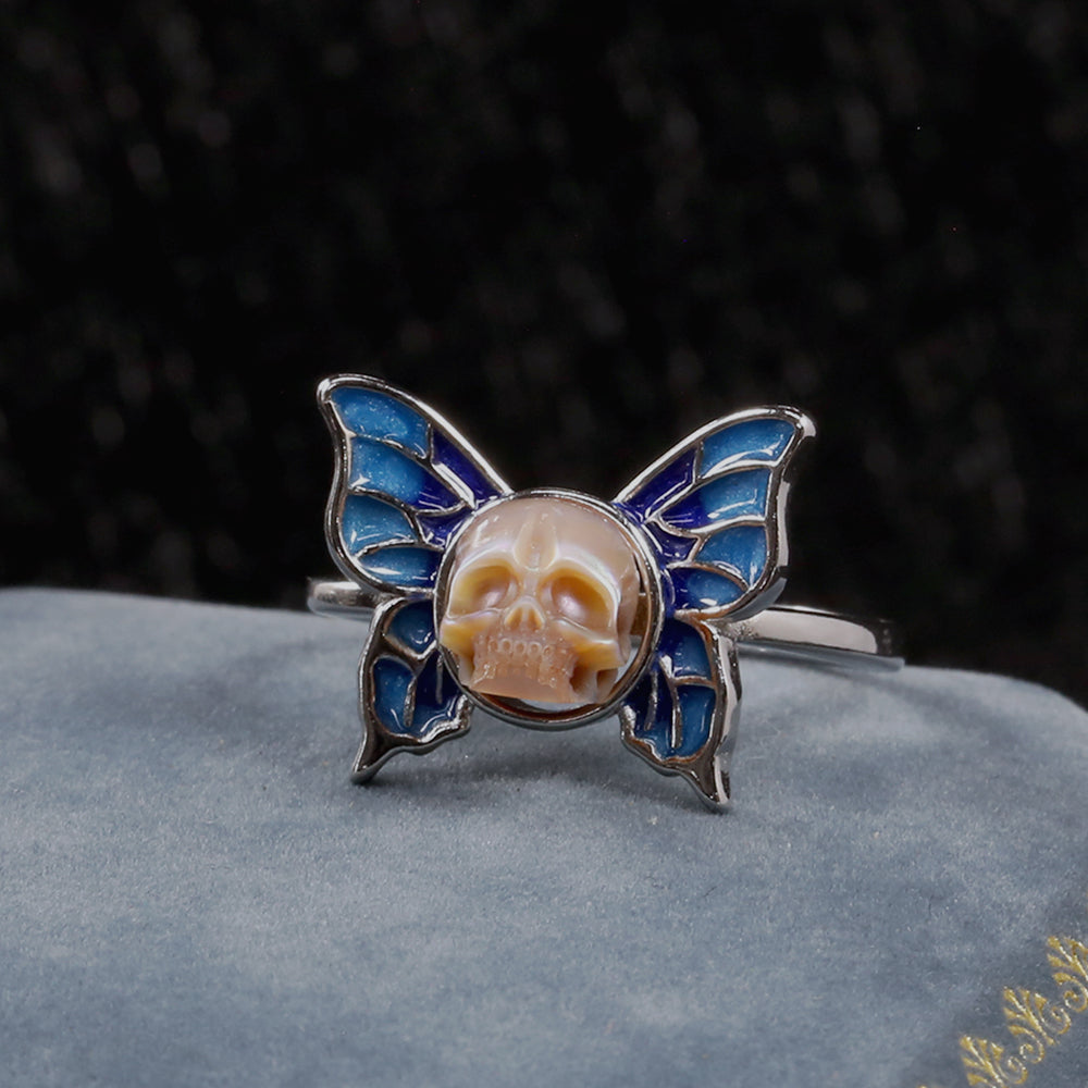 Art Deco Pearl Skull Butterfly Ring™ Skull Accessories - Elegant Fusion of Pearl Skull and Butterfly Design