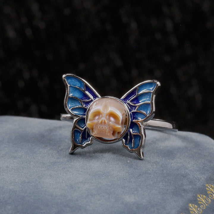 Art Deco Pearl Skull Butterfly Ring™ Skull Accessories - Elegant Fusion of Pearl Skull and Butterfly Design