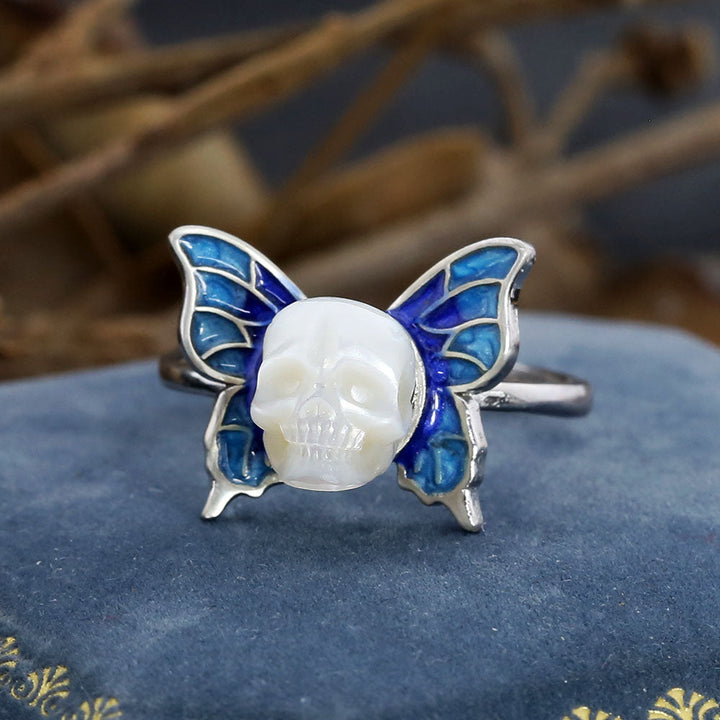 Art Deco Pearl Skull Butterfly Ring™ Skull Accessories - Elegant Fusion of Pearl Skull and Butterfly Design