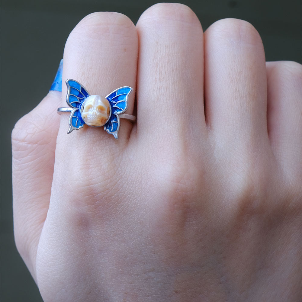 Art Deco Pearl Skull Butterfly Ring™ Skull Accessories - Elegant Fusion of Pearl Skull and Butterfly Design