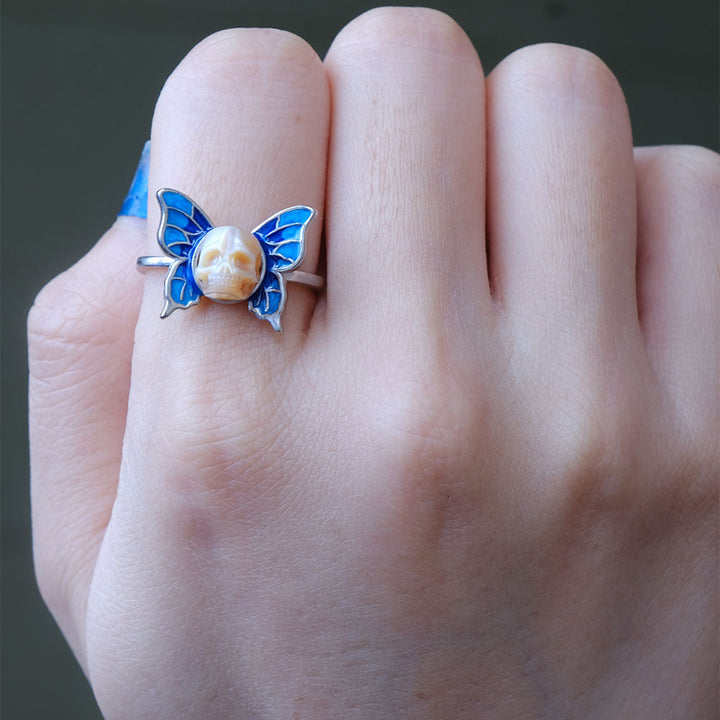 Art Deco Pearl Skull Butterfly Ring™ Skull Accessories - Elegant Fusion of Pearl Skull and Butterfly Design