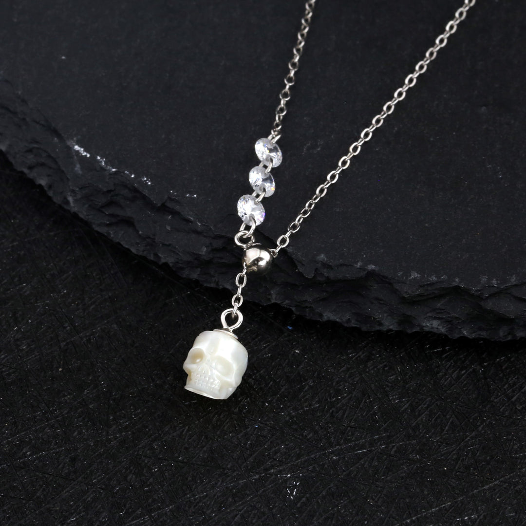 Asymmetrical Pearl Skull Cubic Zirconia Pendant Necklace™ Skull Accessories – Sophisticated Sparkle with an Edge