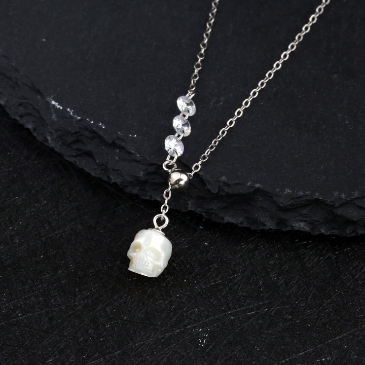 Asymmetrical Pearl Skull Cubic Zirconia Pendant Necklace™ Skull Accessories – Sophisticated Sparkle with an Edge