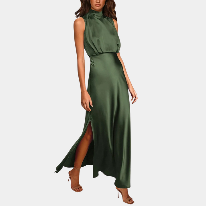 "Sabrina – Modern Satin Maxi Dress with Flowing Cut"