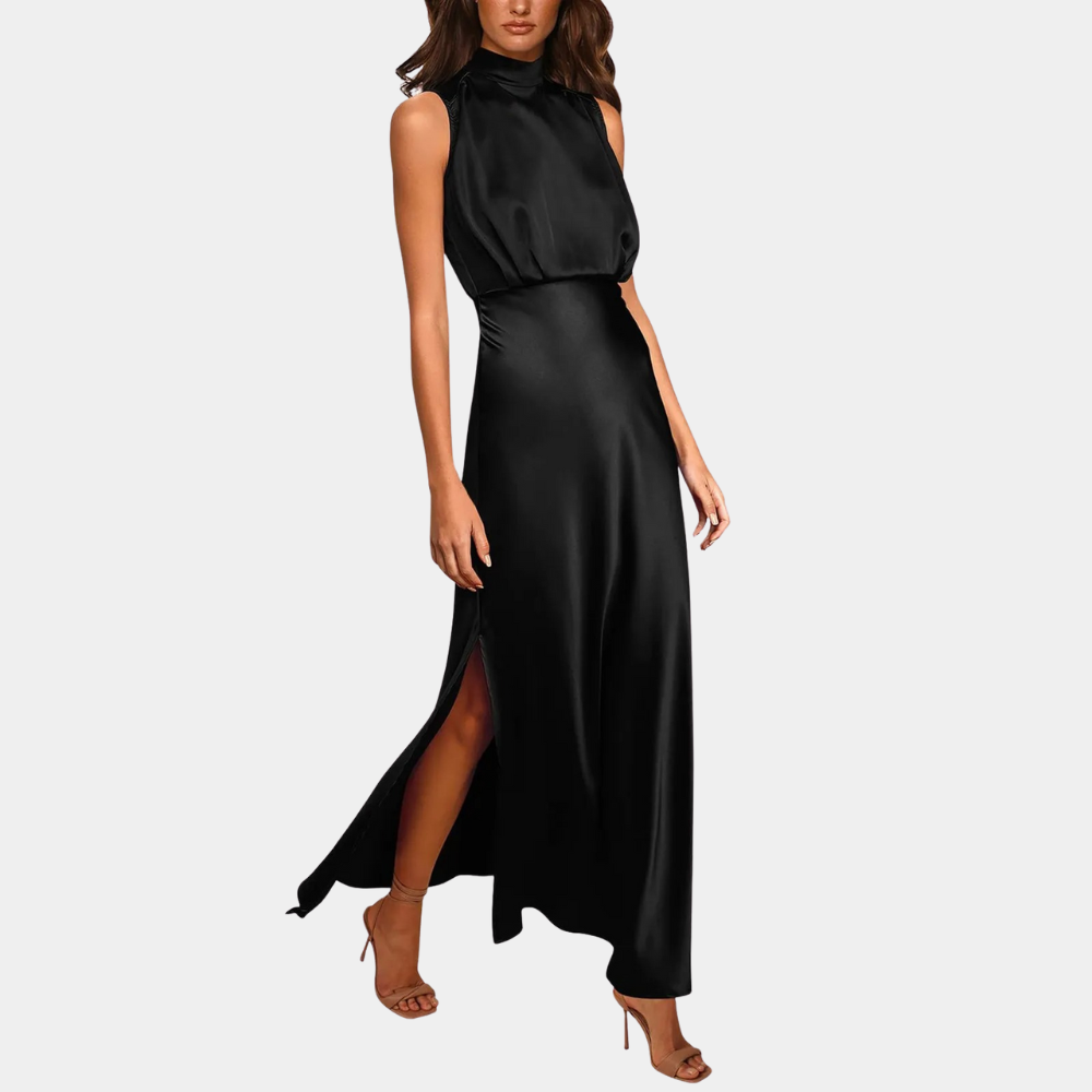 "Sabrina – Modern Satin Maxi Dress with Flowing Cut"