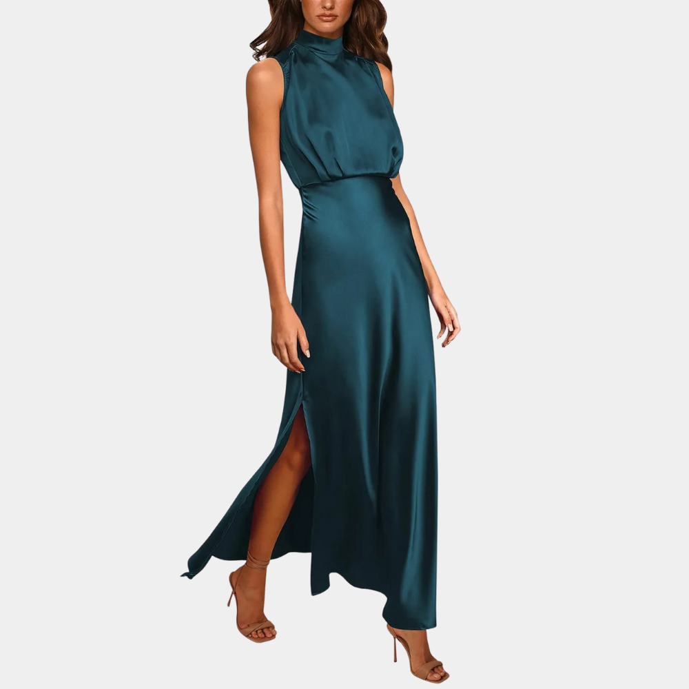"Sabrina – Modern Satin Maxi Dress with Flowing Cut"