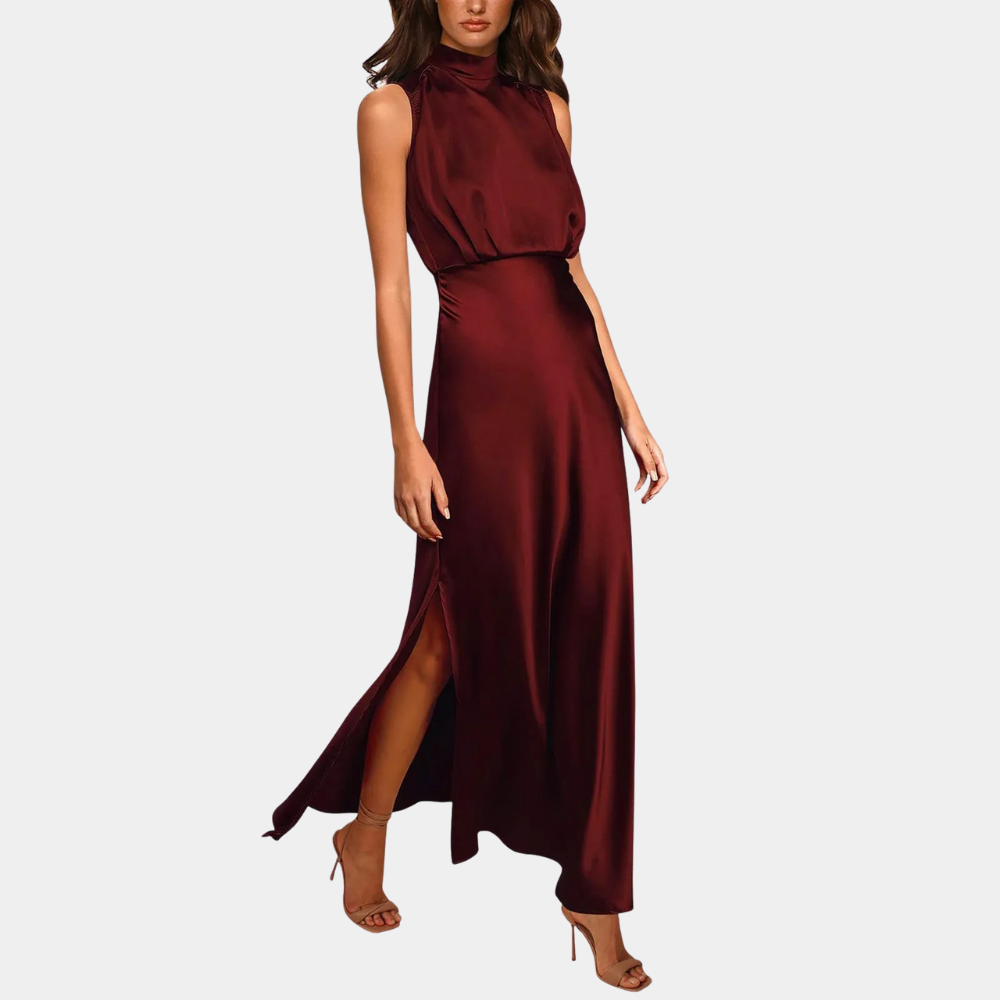 "Sabrina – Modern Satin Maxi Dress with Flowing Cut"