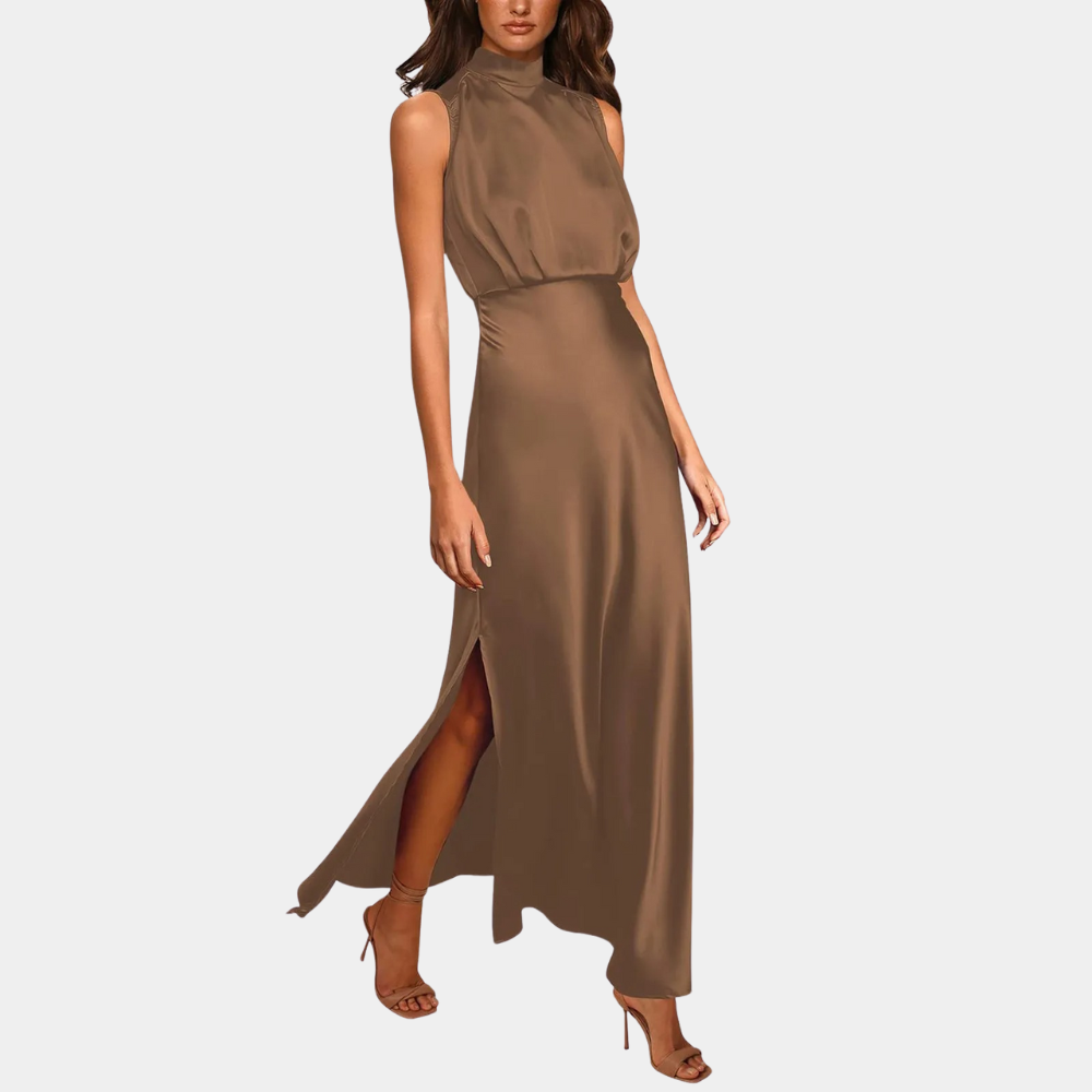 "Sabrina – Modern Satin Maxi Dress with Flowing Cut"