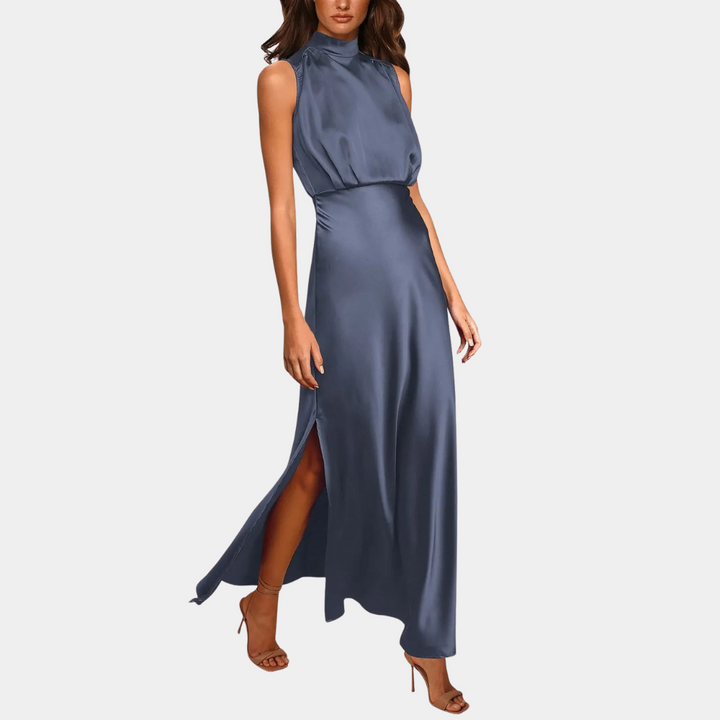 "Sabrina – Modern Satin Maxi Dress with Flowing Cut"