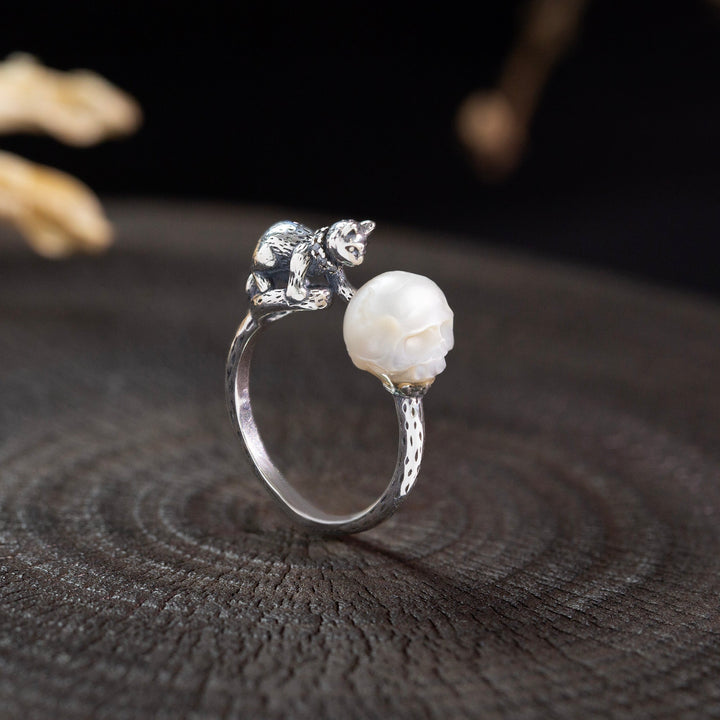 Celestial Cat Pearl Skull Ring™ Skull Accessories  – Mystical Elegance Meets Bold Mystery