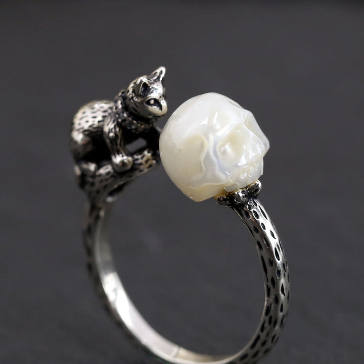 Celestial Cat Pearl Skull Ring™ Skull Accessories  – Mystical Elegance Meets Bold Mystery