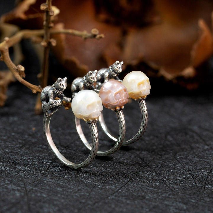 Celestial Cat Pearl Skull Ring™ Skull Accessories  – Mystical Elegance Meets Bold Mystery