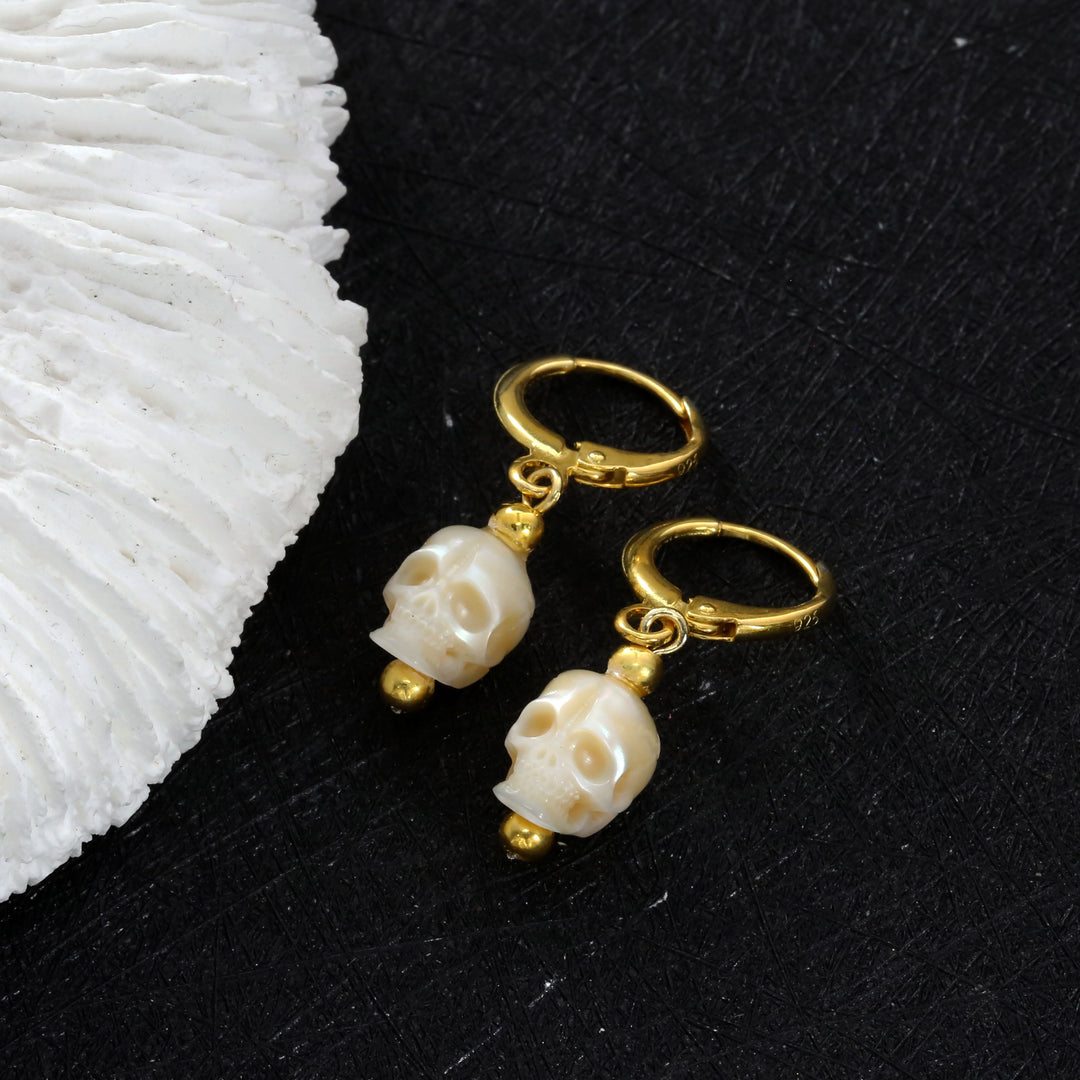 Classic Pearl Skull Hoop Clasp & Threader Earrings™ Skull Accessories – Understated Elegance with a Bold Twist