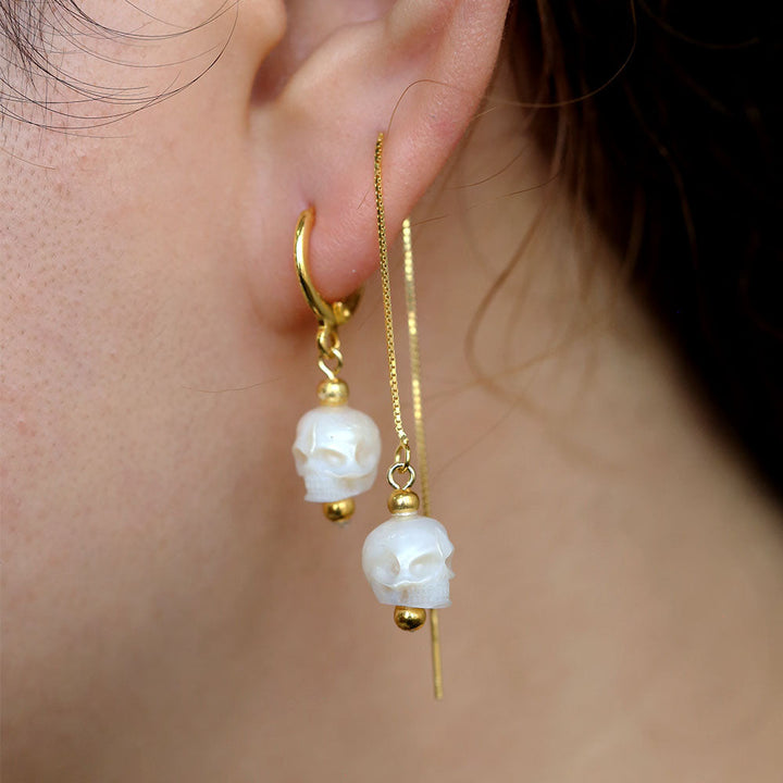 Classic Pearl Skull Hoop Clasp & Threader Earrings™ Skull Accessories – Understated Elegance with a Bold Twist