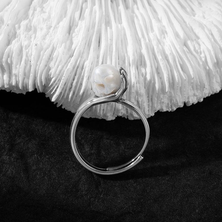 Cranium Pearl In Hand Ring™ Skull Accessories  - Adjustable Retro Ring with Pearl Skull in Sculpted Hand