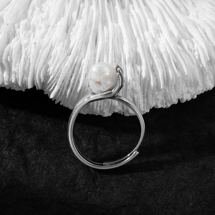 Cranium Pearl In Hand Ring™ Skull Accessories  - Adjustable Retro Ring with Pearl Skull in Sculpted Hand