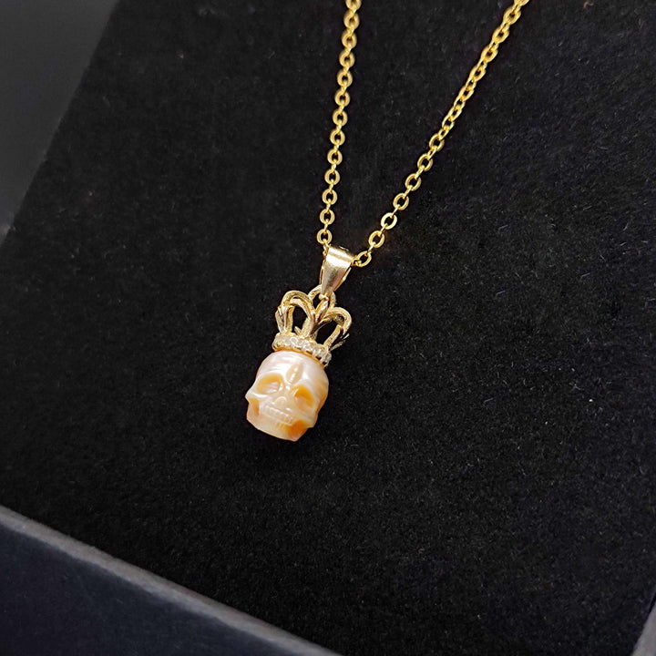 Elegant Pearl Skull Crown Necklace™ Skull Accessories - Regal Pearl Skull Pendant with Jeweled Crown