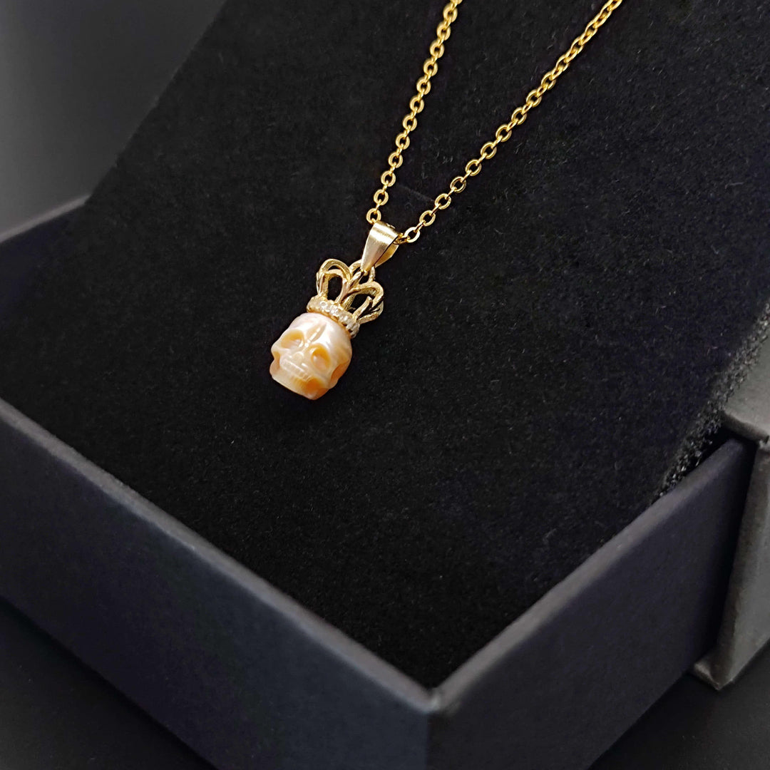 Elegant Pearl Skull Crown Necklace™ Skull Accessories - Regal Pearl Skull Pendant with Jeweled Crown