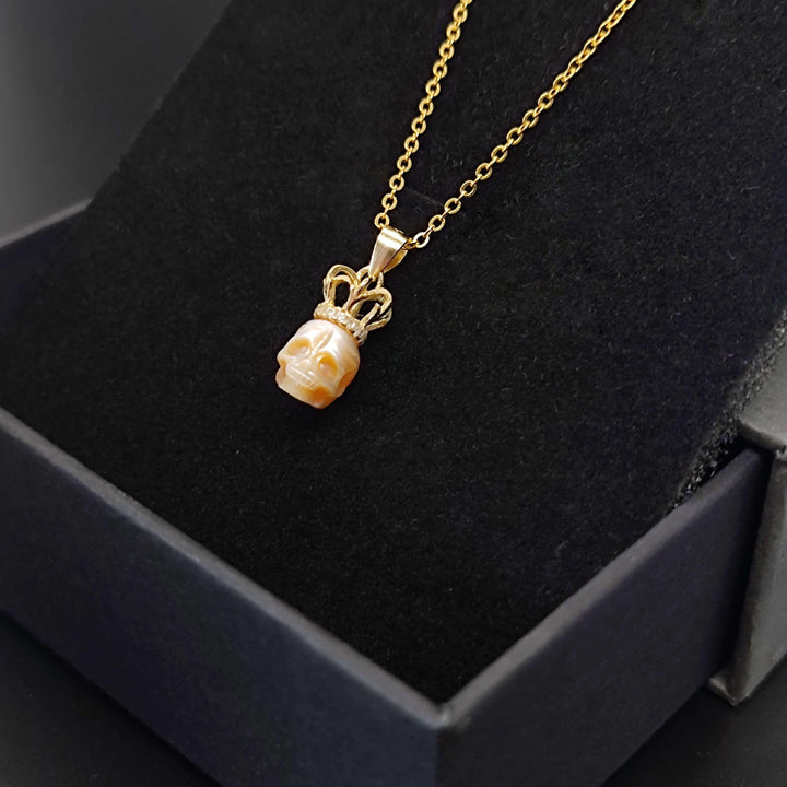 Elegant Pearl Skull Crown Necklace™ Skull Accessories - Regal Pearl Skull Pendant with Jeweled Crown
