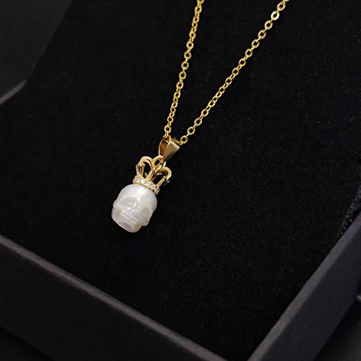 Elegant Pearl Skull Crown Necklace™ Skull Accessories - Regal Pearl Skull Pendant with Jeweled Crown