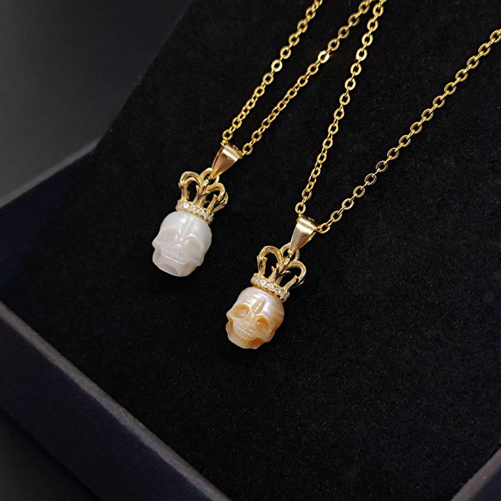 Elegant Pearl Skull Crown Necklace™ Skull Accessories - Regal Pearl Skull Pendant with Jeweled Crown