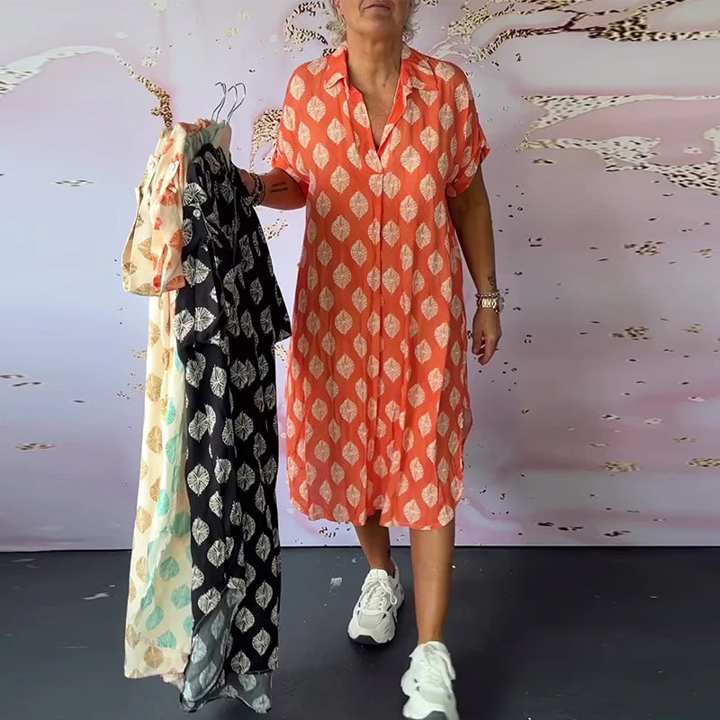 Marianne®NDC| Loose Summer Dress with Notched Collar and Short Sleeves