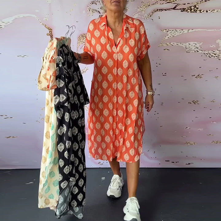 Marianne®NDC| Loose Summer Dress with Notched Collar and Short Sleeves