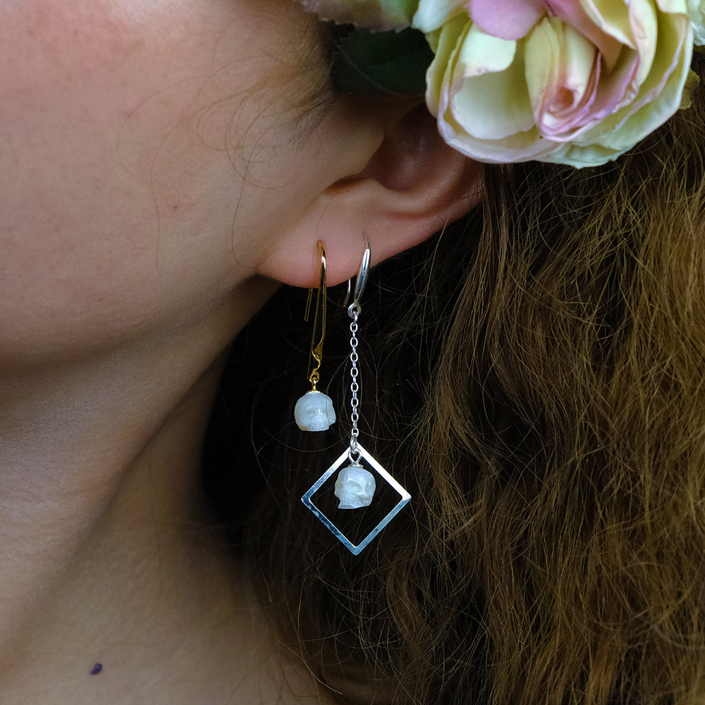 Minimalist Pearl Cranium Hook Earrings™ Skull Accessories – Edgy Simplicity with Gothic Flair