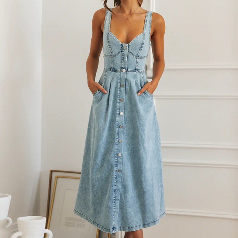 Aisling™ - Stylish Denim Button-Down Dress