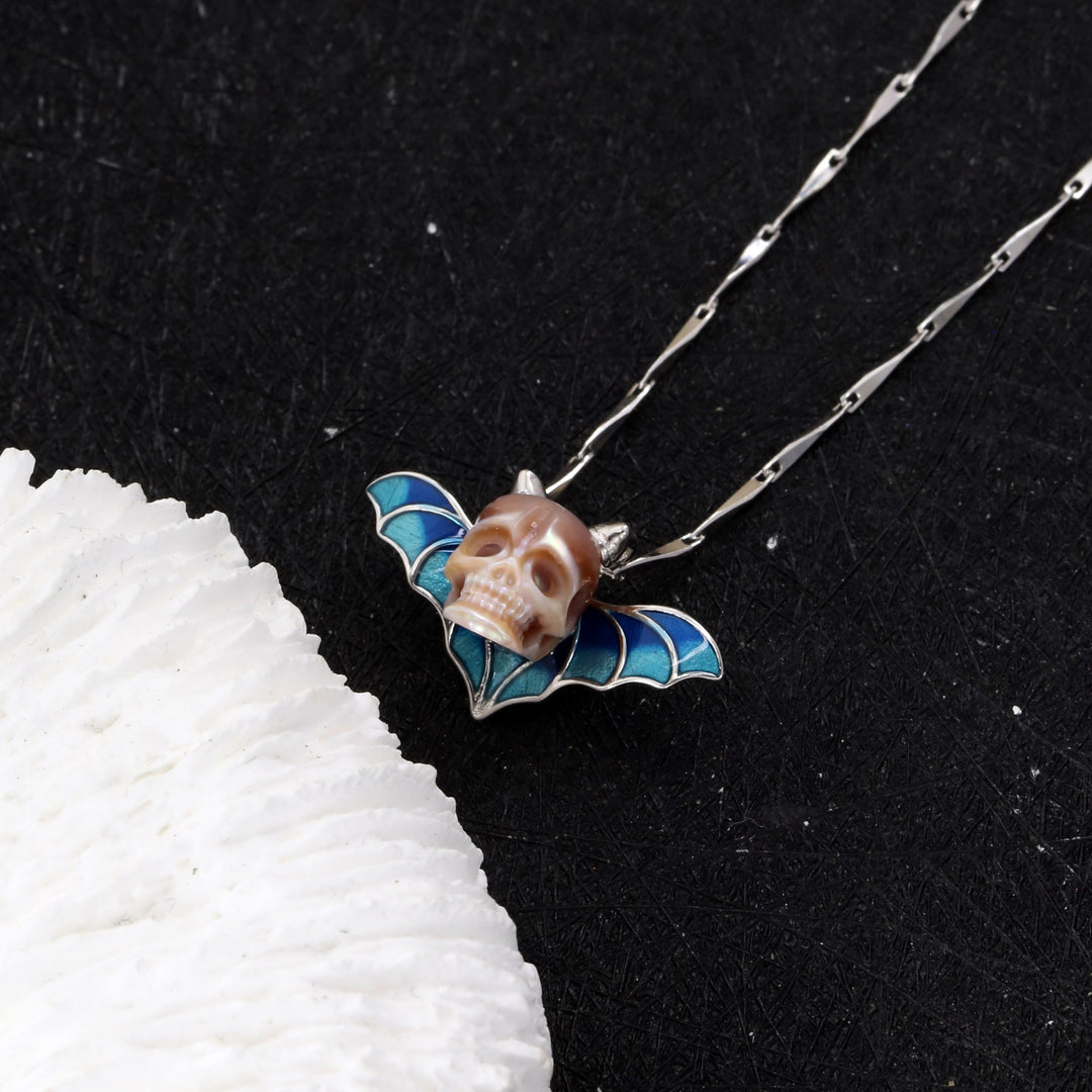 Devil Horn Bat Pearl Skull Necklace™ Skull Accessories  – Gothic Elegance with a Dark Twist