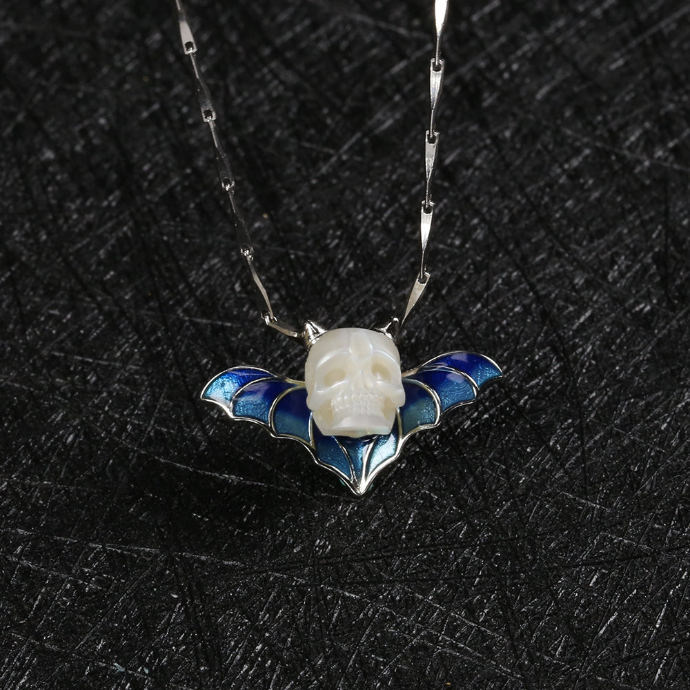 Devil Horn Bat Pearl Skull Necklace™ Skull Accessories  – Gothic Elegance with a Dark Twist