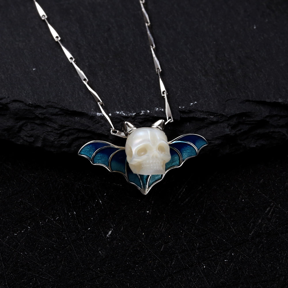 Devil Horn Bat Pearl Skull Necklace™ Skull Accessories  – Gothic Elegance with a Dark Twist