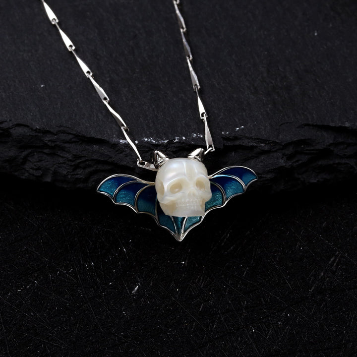 Devil Horn Bat Pearl Skull Necklace™ Skull Accessories  – Gothic Elegance with a Dark Twist