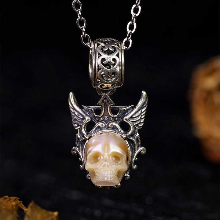 Devil's Wing Pearl Skull Pendant Necklace™ Skull Accessories – Embrace Your Dark Elegance