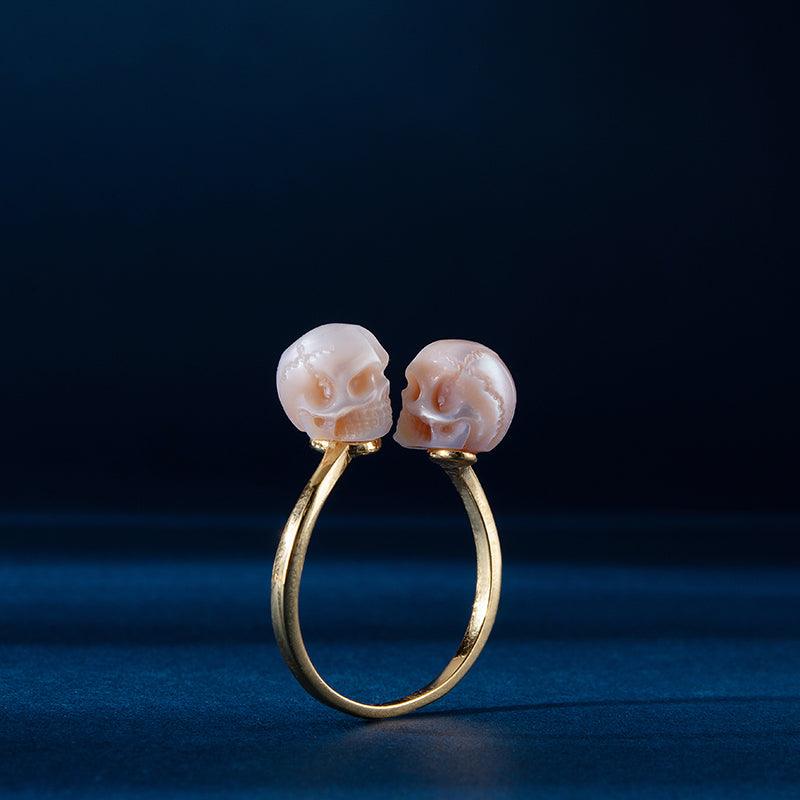 Toi et Moi Two Stone Pearl Skull Ring™ Skull Accessories  – A Bold Twist on Romantic Symbolism
