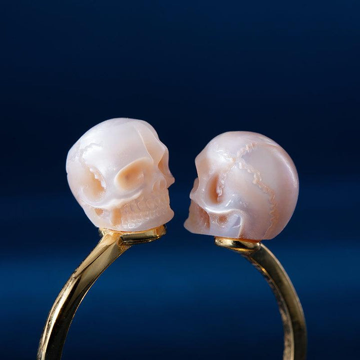 Toi et Moi Two Stone Pearl Skull Ring™ Skull Accessories  – A Bold Twist on Romantic Symbolism