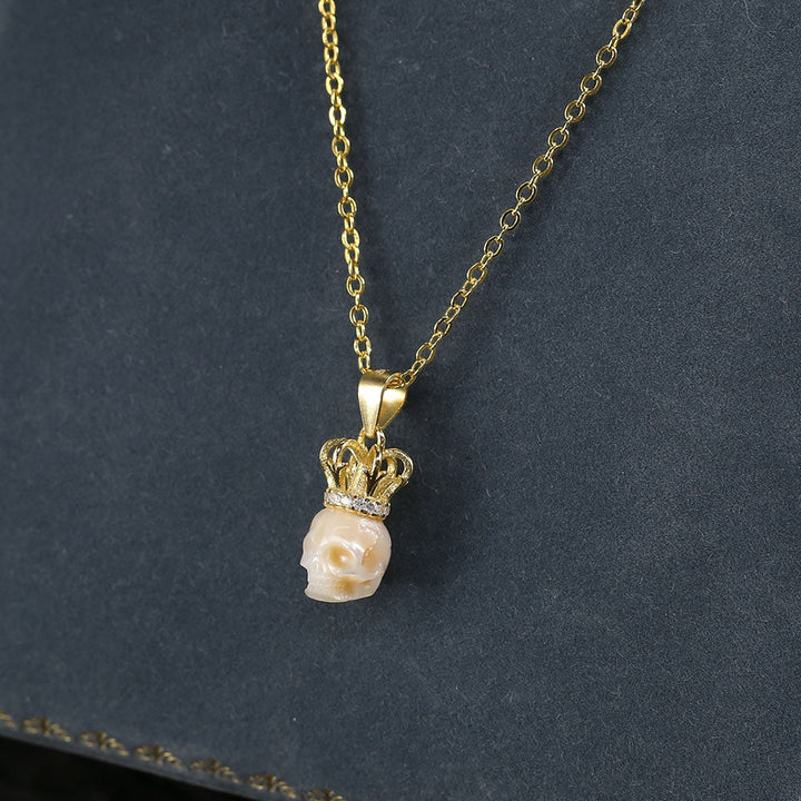 Elegant Pearl Skull Crown Necklace™ Skull Accessories - Regal Pearl Skull Pendant with Jeweled Crown