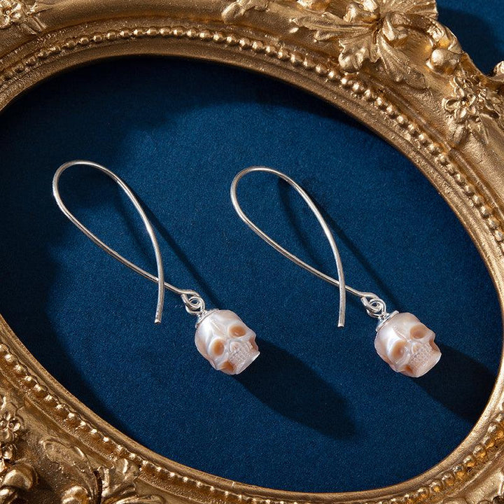 Geometric Dreams Pearl Skull Wire Earrings™ Skull Accessories – Angular Pearl Skull Earrings with Sculptural Wire Design