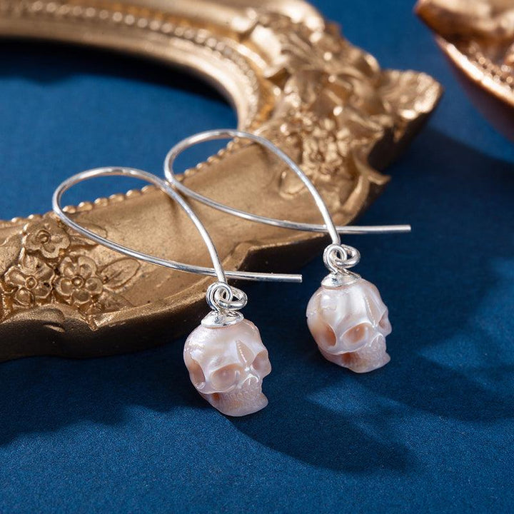 Geometric Dreams Pearl Skull Wire Earrings™ Skull Accessories – Angular Pearl Skull Earrings with Sculptural Wire Design