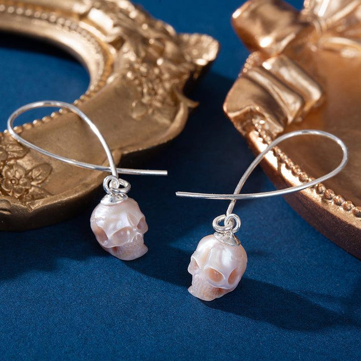 Geometric Dreams Pearl Skull Wire Earrings™ Skull Accessories – Angular Pearl Skull Earrings with Sculptural Wire Design
