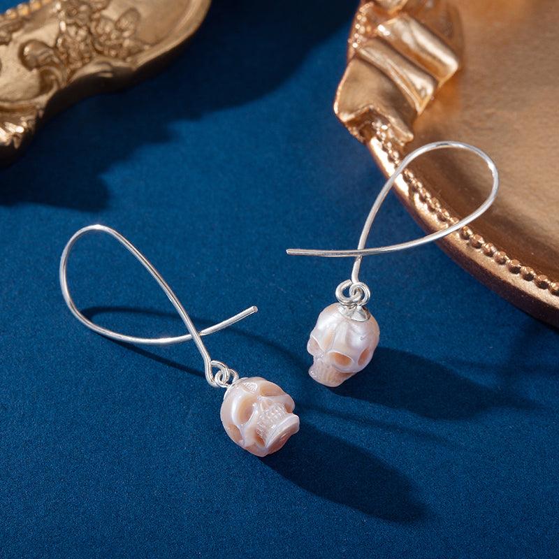 Geometric Dreams Pearl Skull Wire Earrings™ Skull Accessories – Angular Pearl Skull Earrings with Sculptural Wire Design