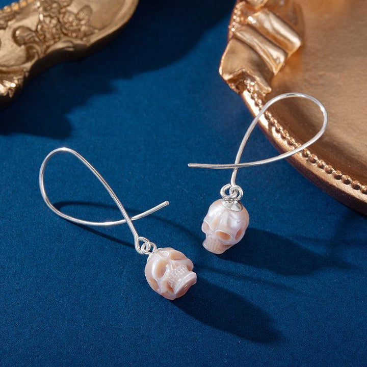 Geometric Dreams Pearl Skull Wire Earrings™ Skull Accessories – Angular Pearl Skull Earrings with Sculptural Wire Design