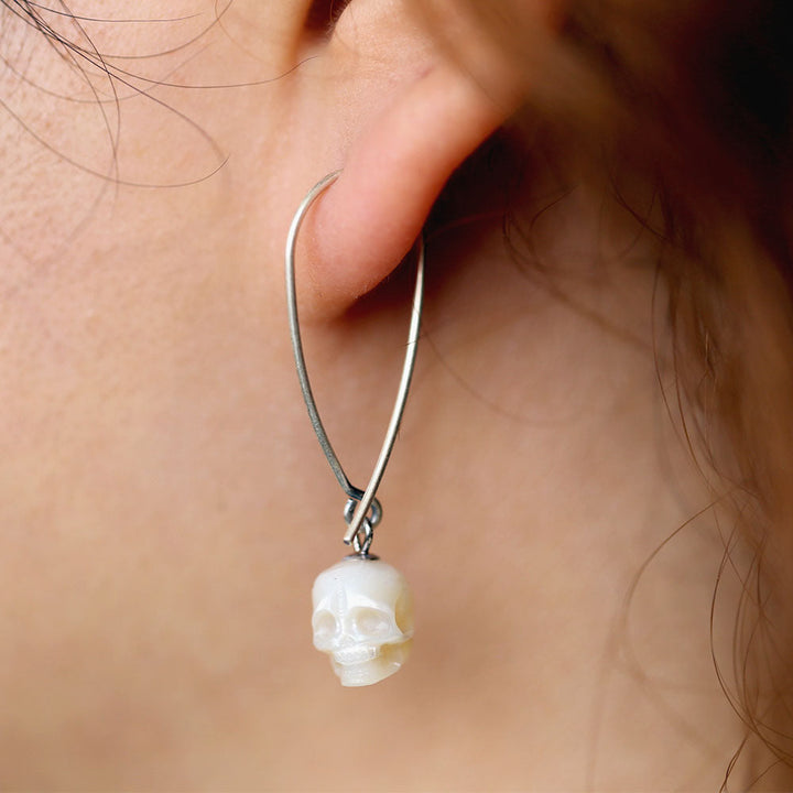 Geometric Dreams Pearl Skull Wire Earrings™ Skull Accessories – Angular Pearl Skull Earrings with Sculptural Wire Design