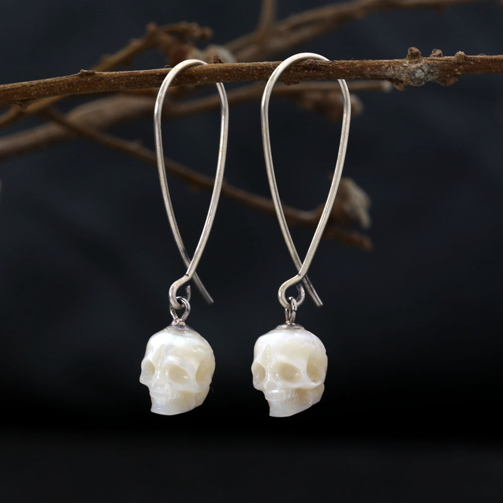 Geometric Dreams Pearl Skull Wire Earrings™ Skull Accessories – Angular Pearl Skull Earrings with Sculptural Wire Design