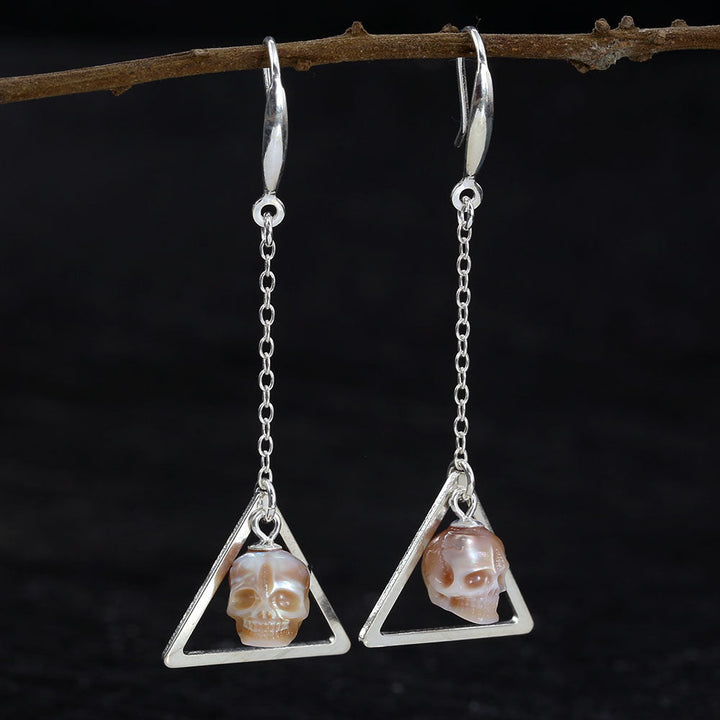 Geometric Pearl Skull Triangle Openwork Dangle Earrings™ Skull Accessories – Modern Elegance with Edgy Pearl Skull Charm