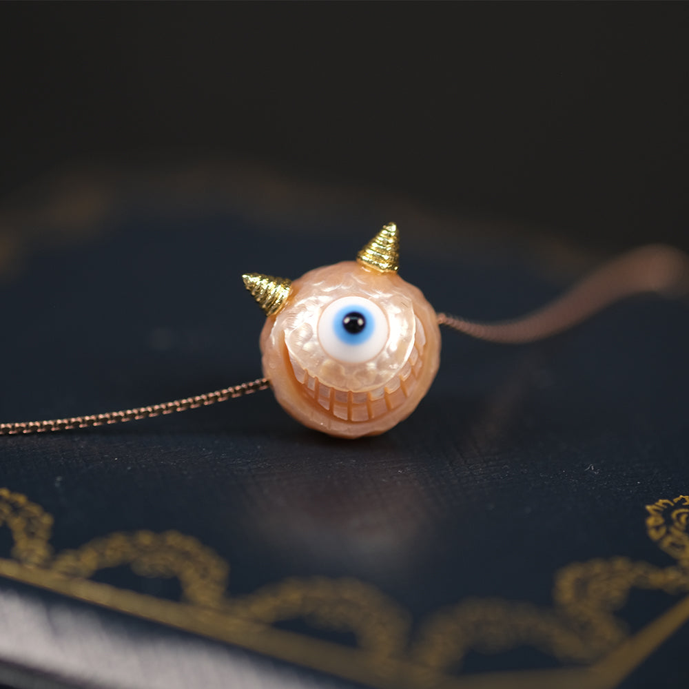Hand Carved Monster Pearl Bead Necklace™ Skull Accessories  – Playful Whimsy Meets Natural Elegance