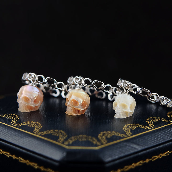 Heart-shaped Band Pearl Skull Ring™ Skull Accessories  – Gothic Elegance with Romantic Edge