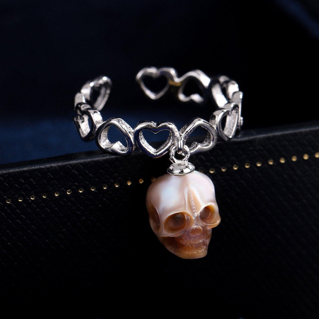 Heart-shaped Band Pearl Skull Ring™ Skull Accessories  – Gothic Elegance with Romantic Edge