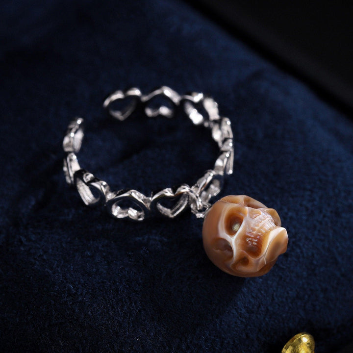 Heart-shaped Band Pearl Skull Ring™ Skull Accessories  – Gothic Elegance with Romantic Edge